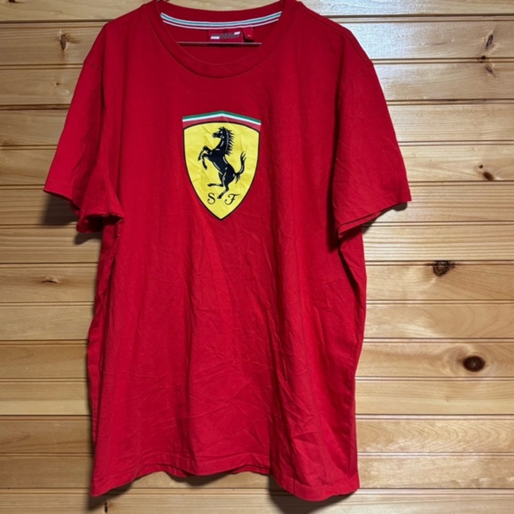 Ferrari T-Shirt Red Scuderia Logo Regular-Fit Crew Neck Short Sleeve Men Size XL